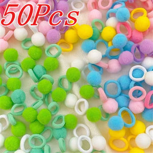 100Pcs Kids Elastic Hair Bands Candy Colorful Fluffy Plush Ball Rubber Bands Cute Soft Hair Ties No Hurt Scalp Hair Accessories