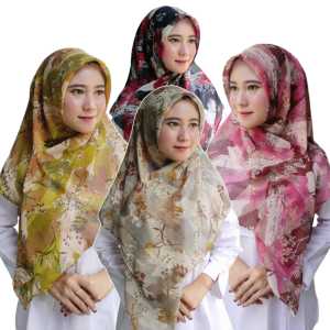 Hijab Segiempat Vinca Motif Cornskin Tidak Licin Mudah Di Bentuk