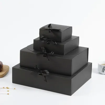 2M48 Brown/white Clamshell w/ribbon cardboard pastry gift box bowknot box combination packaging box