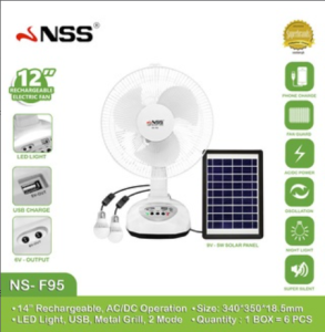 NSS Solar Fan Solar Electric Fan 16"Rechargeable Fan Stand Outdoor Emergency Light Fan
