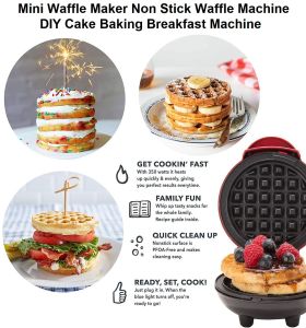 Gadgetbin Mini Waffle Maker Non Stick Waffle Machine Kitchen DIY Cake Baking Breakfast Machine -Red [MSIA 3PIN]