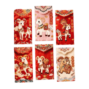 TURHA 6 pcs Chinese Style Goat Year Money Envelope Blessing Words Cartoon Lucky Red Pocket Creative  2027 Lamb Money Pockets New Year