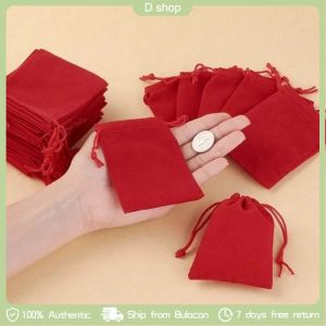 10pcs Velvet Organza Pouch Red Jewelry Storage Bag Candy Storage Present Packaging Velvet Cloth Jewelry Pouches For Wedding Favor Christmas Gift Or Other Packaging Supplies