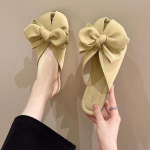 [Free Shipping] New Bowknot Fish-Mouth Flat-Heel Versatile Hollow-Out Half-Slipper For Women 2026 New Open-Toe Slipper For Women