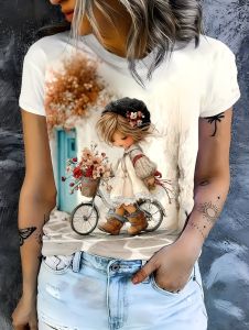 2026 Spring Summer Cute Girl Painting T-Shirt Loose Women Casual Funny Graphic Street Comfortable Short Sleeve Womens Clothing