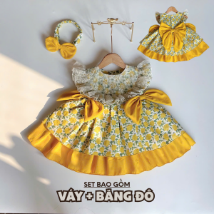 TT46 Váy công chúa nơ vàng RIOKIDS đầm Lolita bèo cho bé gái sơ sinh quà tặng thôi nôi
