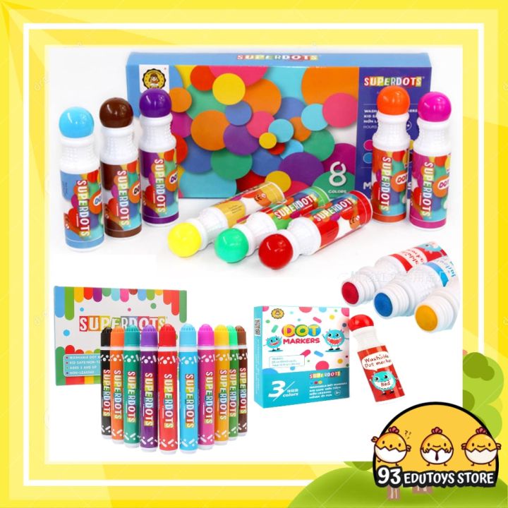 123 Dot Book and Washable Dot Markers 点点涂鸦笔8色厂家批发幼儿童文具玩具美术绘画工具可洗水彩画笔 ...
