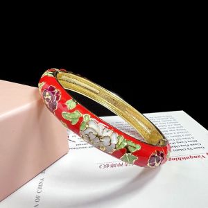 DRESSPLUS Enamel Chinese Cloisonne Bracelet Traditional Double Bangle Womens Hand Bracelet Handicraft Ethnic Peony Filigree Flower Bangle Gifts for Women Girl