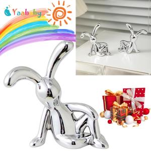 Cartoon Bunny Sculptures Modern Style Sitting Rabbit Ornament Silver Nordic Rabbit Statue Living Room Decoration