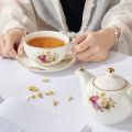 an Porcelain Tea for One, Vintage Floral Teapot and Saucer Set, Gold Trim Floral Teapot, Tea Cup with Saucer Set. 
