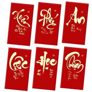 6 Count Glitters Frosted Red Pouches Vietnamese Design Celebrating 2026 Year of the Horses Traditions Paper Texture