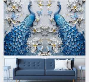wallpaper dinding burung merak - Terlaris wallpaper burung merak 3D - Wallmural 3D Burung merak