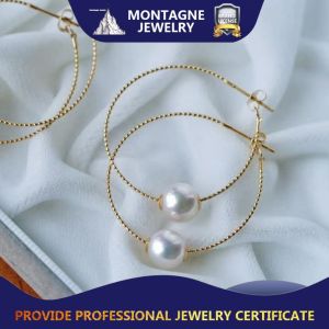 Montagne Jewelry 18k Pure Gold Earrings Elegant Design Fine Jewellery Natural 8-8.5mm Akoya Pearl Earrings Drop Earrings