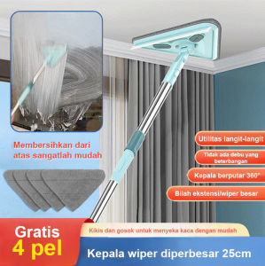 360° Rotation Perangkat Pembersih Jendela Serbaguna Dalam Ruangan Rumah Tangga 85-120cm/Microfiber Triangle Glass Floor Cleaner/Alat Pembersih Penggunaan Ganda Pengikis/Pel Segitiga Besar Untuk Penggunaan Basah Dan Kering