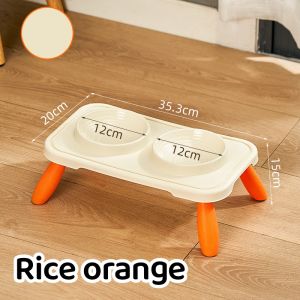 Cat Double Bowl Non-Slip Neck Protection Pet High-capacity Water Food Bowl Tall Feet Plastic with Foldable Stand