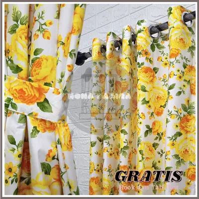 (Sahira Mall) Gorden Smokering Sakura Minimalis Jendela Pintu Hordeng Gordeng Gordyn Tirai Polos Emboss smokring