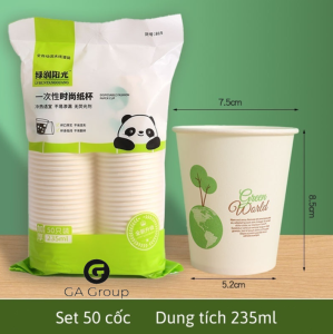 SET 50 cốc giấy gấu trúc - cốc giấy nhập khẩu dùng 1 lần ăn toàn tiện dụng - dung tích 235ml