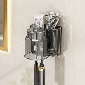 ชั้นวางแปรงสีฟันไฟฟ้า อเนกประสงค์ ใส่ยาสีฟัน ที่ใส่แปรงสีฟัน แบบติดผนัง ชั้นวางแก้ว แบบไม่เจาะ