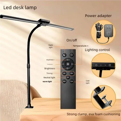 LED Table Lamp 24W Desk Lamp Study Lamp Dimmable Double Head Table Light For Study Gaming Work Eye protection
