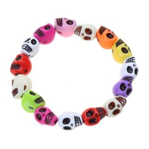 Colorful Skull Bracelet for Girls Women Gothic Prayer Bead Linked Elastic Bracelet Charm Decoration