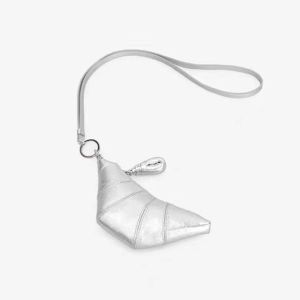 JEWELS1 กระเป๋าเงินสตรี ถุงครัวซองต์ PU กระเป๋าใส่หูฟังลิปสติก หนังพียู กระเป๋าใส่เหรียญแบบห้อยคอ สง่างามเรียบหรู เงินสีเงิน การเดินทางการเดินทาง