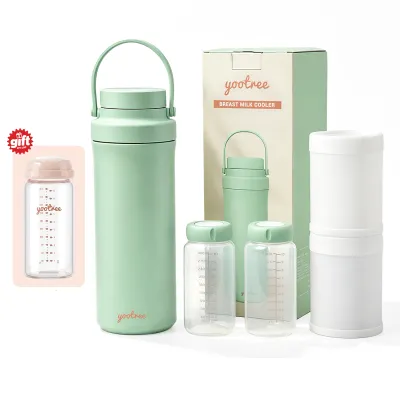 yootree Portable 24H Ice-Free Breast Milk Cooler Cup Set with 2pcs 300ml Storage Bottles Travel Breastmilk Chiller for Working Mums