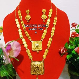 Terbaru !!! Kalung Dubai Set Anting Warna Emas Kombinasi Hijau AAKD725