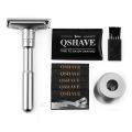 QSHAVE Pisau Cukur Keselamatan Klasik Dua Tepi Boleh Laras (1 Pisau Cukur & 5 pcs Bilah Bersalut Titanium). 