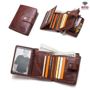 Original CONTACTS Genuine Leather Men Wallet RFID Blocking with Coin Pocket Slim Cluth Small Zipper with Card Holders Man Purse dompet lelaki kulit beg duit