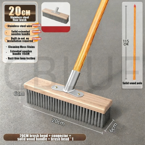 CBLUE 20/45CM Stainless Steel Floor Brush Wood Handle for Bristle Iron Pool Moss Cleaning Dailymall