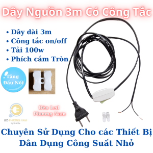 (Tặng Đầu Nối) DÂY NGUỒN 3M CÓ CÔNG TẮC ON/OFF