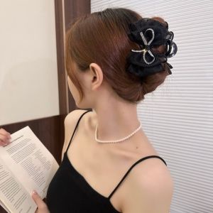 2026 New Mesh Bow Hair Clip for Women Korean Style Rhinestones Hair Clamp Fashion Girl Ponytail Clip