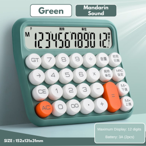 12 Digits Digital Calculator Battery AAA Calculater Big Large Cute Yellow Green White Kakulator Office