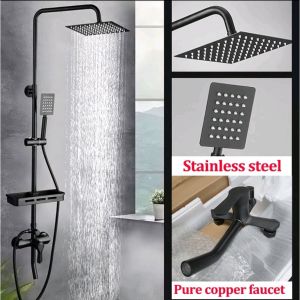 [Neil]Shower Head Bathroom Shower Mixer Tap Black Rainfall Shower Faucet Set Bathtub  Faucet with Storage