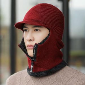 HOUMENG Warmer Male Solid Color Windproof Plush Bib Hood Plush Hat Beanie Hat Scarf Hat Collar Bib Hat