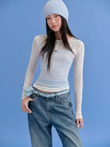 Áo tay dài nữ OLV dáng ôm White Mesh Long Sleeves Top phù hợp đi chơi đi học