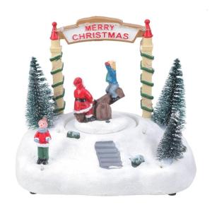 Ecological Friendly Resin Rotating Music Box Christmas Decors with Builts In Music Player and Ambients Lighting Systems