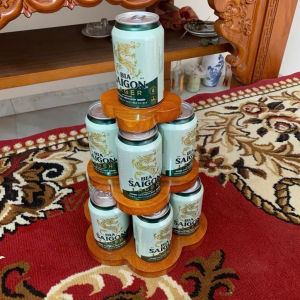 Tháp Nước 3 Tầng Trưng Bày Bia nước ngọt ngày Tết hàng dày dặn sơn PU phủ bóng bền đẹp