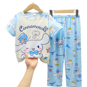 2pcs Set Kids Boys Girls Cute Cartoon Short Sleeve Long Pants Round-Neck Pajamas Sleepwear Set Child Japanese-style Home Wear Suits for 8 - 9 Years
