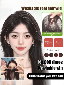 [Free Style] High Top Real Hair Wig Female Bangs Wig With Fluffy Hair Cover Gray Hair High Skull Top Simulated Hair Seamless Hair Piece