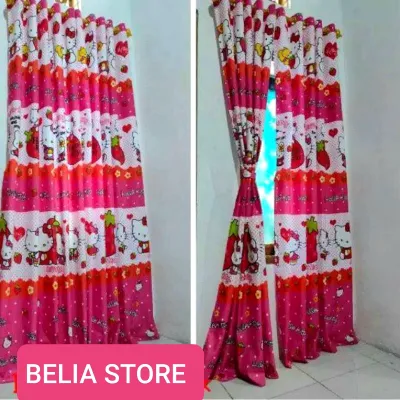 Gorden pintu smokring murah horden Jendela motif hello kitty cantik cuci gudang terlaris Belia store