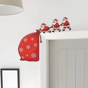 MODERNLUX Hoạt hình Hình dán tường chủ đề Giáng sinh. Thiết kế ông già Noel Chủ đề năm  Decal dán tường Nhiều màu sắc Tự dính Tranh tường trang trí phòng Trang trí nhà cửa