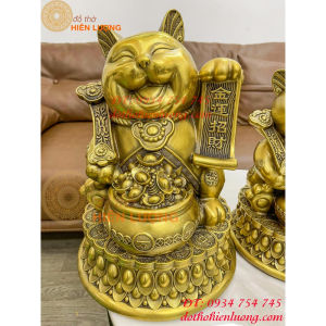 Tượng mèo thần tài bằng đồng 3 cỡ cao 23cm 32cm 39cm