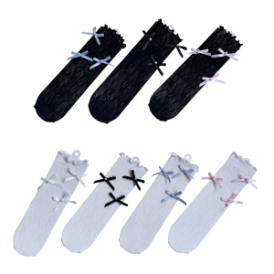 1 cặp trẻ em phong cách ngọt ngào tất có đính nơ Tính năng ren và Ruffle cạnh bé Stackable vớ cho ngày sinh nhật và các cuộc tụ họp