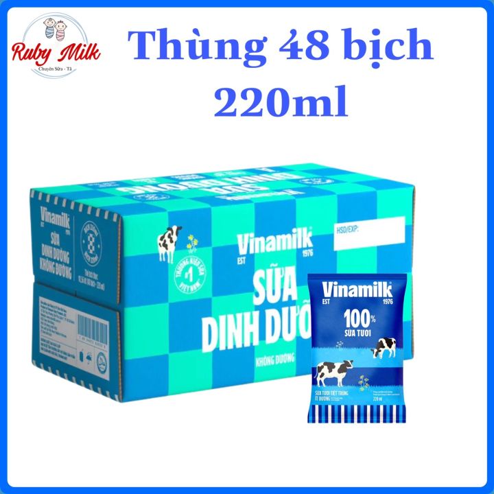 [Date 6.2025] Thùng 48 bịch sữa tươi Vinamilk 220ml