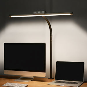 Architect Desk Lamp with Clamp Gooseneck Table Light Eye Protection 5 Color Temperatures Dimmable LED Reading Lamp for Study Home Office Monitor USB Plug Black