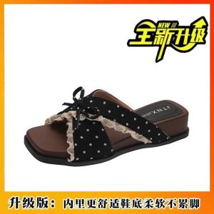 [Free Shipping] Cute Bowknot 2026 Floral Print Slip-On Sandals Lightweight New Rhinestone Sandals For Women Thick-Soled Summer Sandals