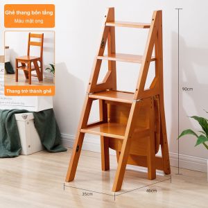 KUCA Ghế Thang Thắp Hương Cao Cấp Gỗ Cao Su Ghế Bậc Thang Xếp Gọn Thành Ghế Ngồi Ghế Bậc Thang 4 Bậc Gấp đôi sử dụn