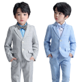 lontakids Kids Boys Formal Suit Long Sleeve Grey Blue Plaid Tuxedo Set Gentleman Children Birthday Wedding Party Suits Outfits For 2-14 Years. 