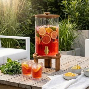 Hwhome Glass Beverage Dispenser with Gold Stainless Steel Spigot – Wide Mouth Easy to Fill Ideal for Cold Drinks